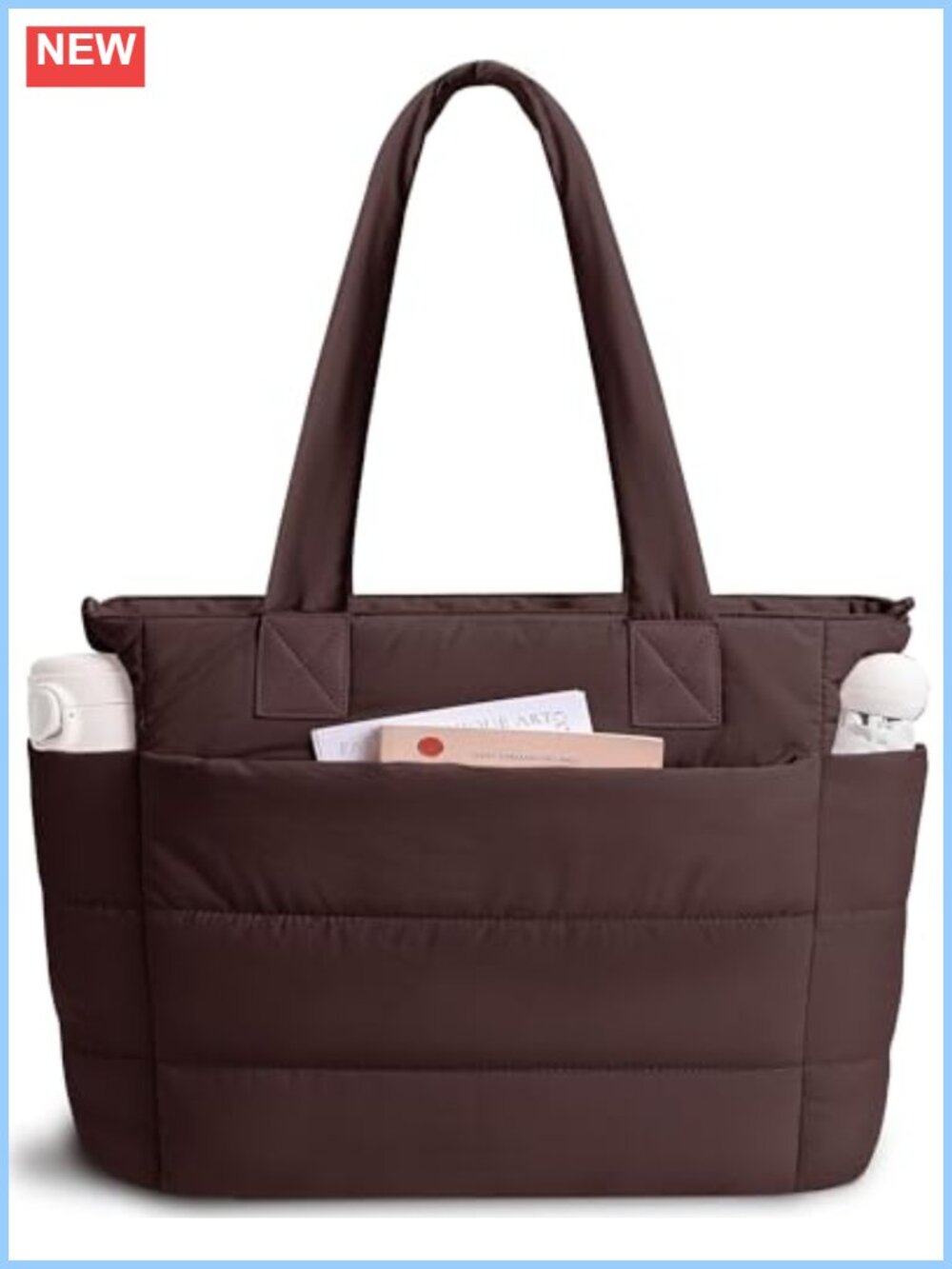 Quilted Puffer Tote Bag Lightweight Work Travel Handbag Multiple Pockets